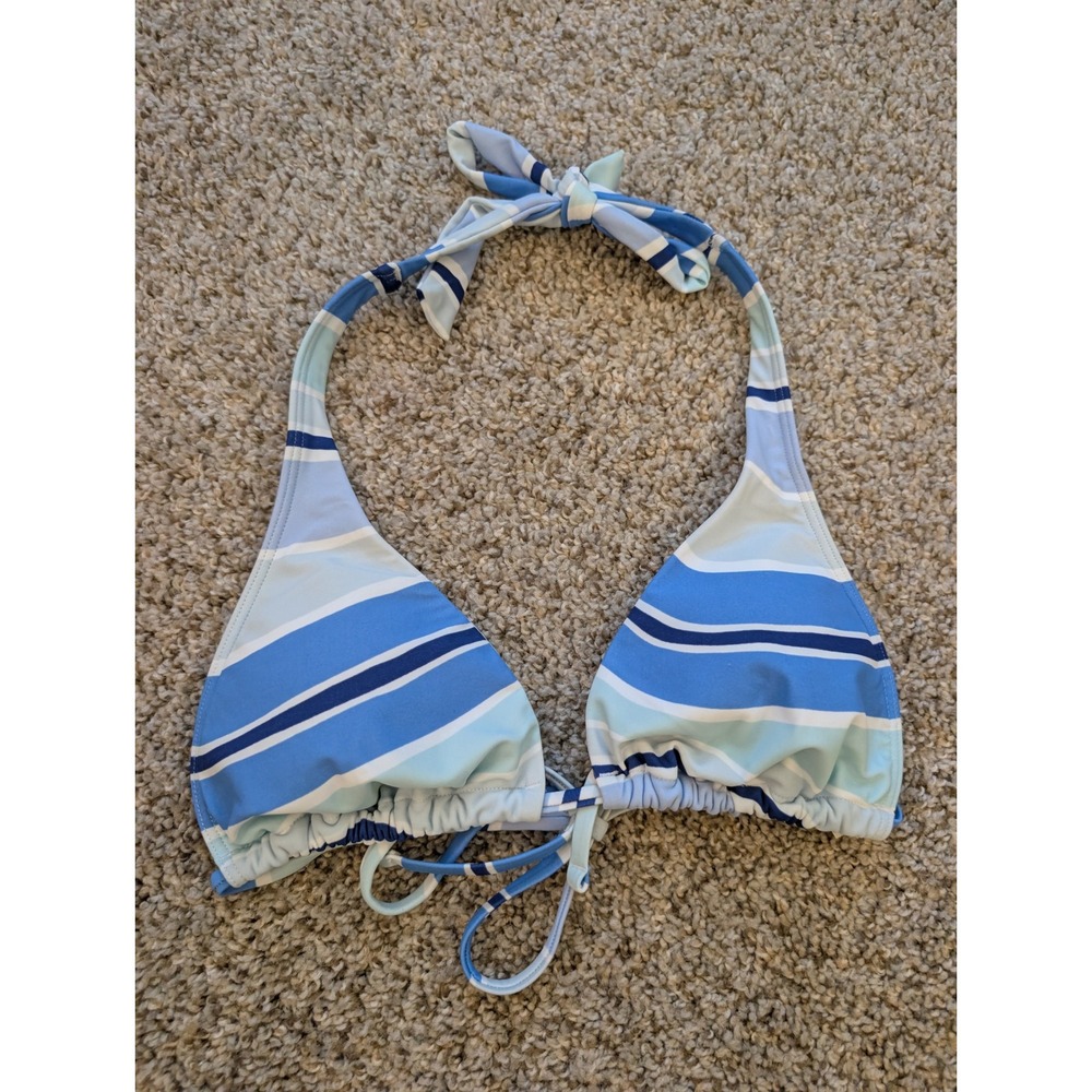 Hollister Swim Blue White Striped Halter Triangle Bikini Top Small